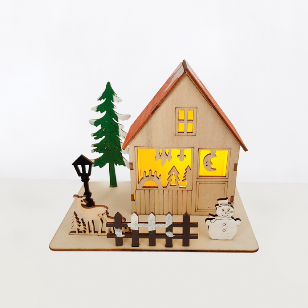 ^ WOODEN XMAS HOUSE, 1 MINI LED ΛΑΜΠ. ΜΠΑΤ. (3xLR44), WW,IP20, 16X10X13CM  -X06116243